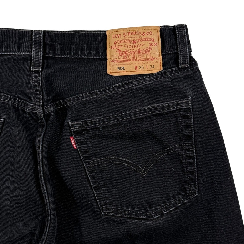 Levis 501 Original Fit Black Denim Jeans Made in USA Vintage 0660 Mens 36x34